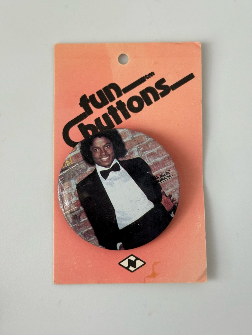 Vintage 1980s Michael Jackson Light Blue Off the Wall Album Cover Pin - New